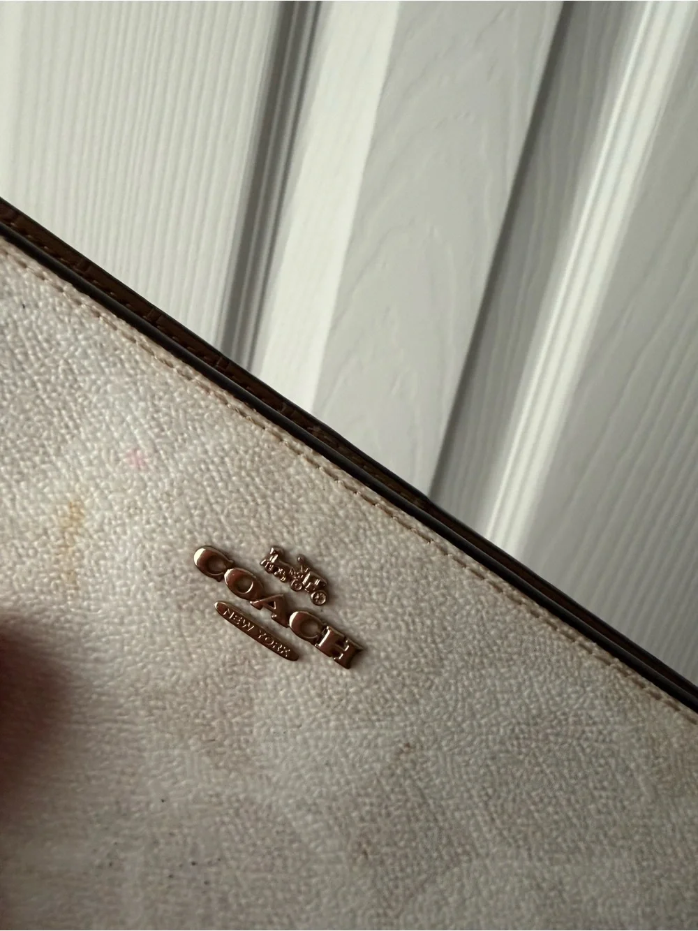 Coach Cream Signature Continental Wallet with Gold Tone Logo